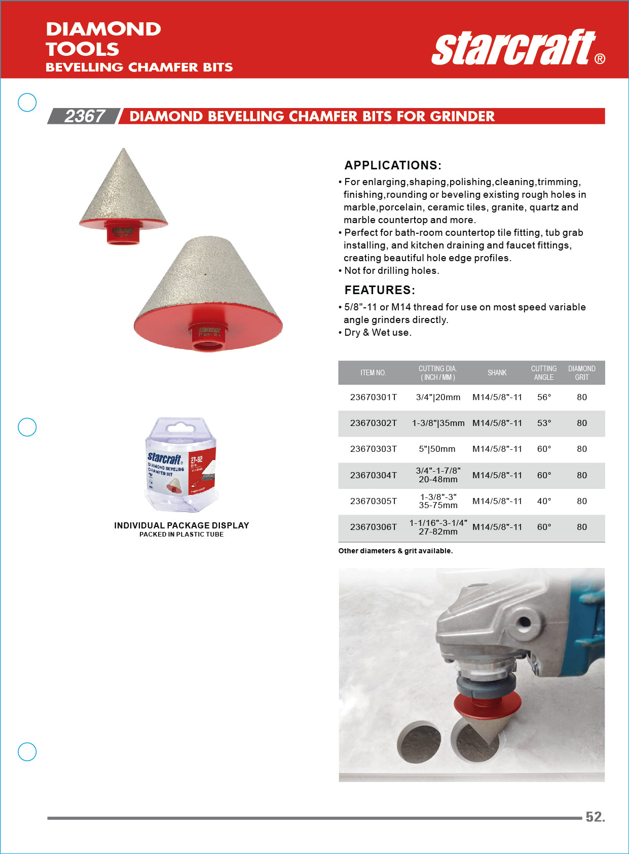 2367 DIAMOND BEVELLING CHAMFER BITS FOR GRINDER STARCRAFT GROUP
